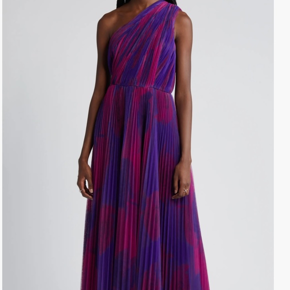 Hutch Tarina Print Pleated One-Shoulder Gown - Picture 2 of 4